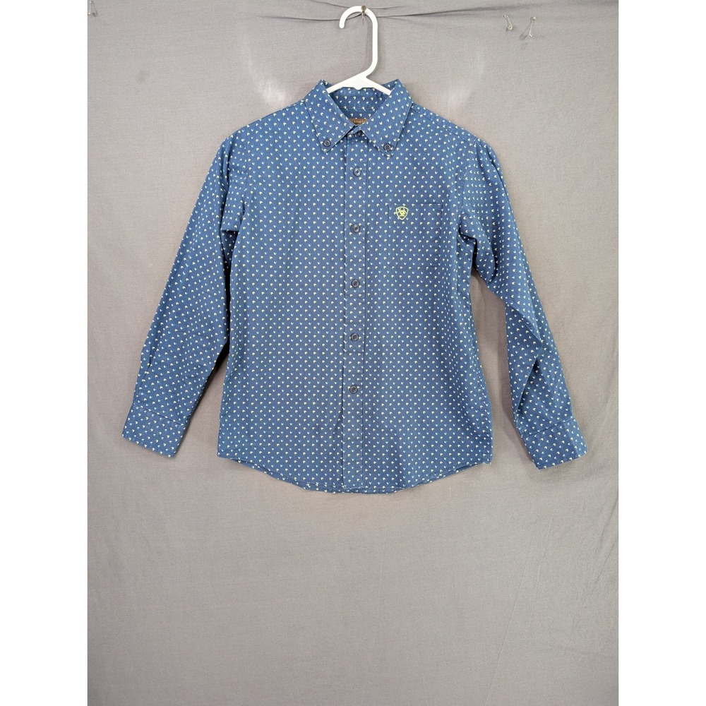 Ariat Boys Blue Geometric Print Long Sleeve Button Down Shirt 10039520 Size M